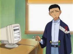 Tenchi is puzzled at how an unplugged monitor can have power.